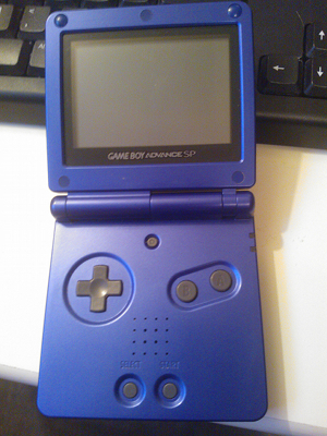Fully assembled cobalt blue Gameboy Advance SP